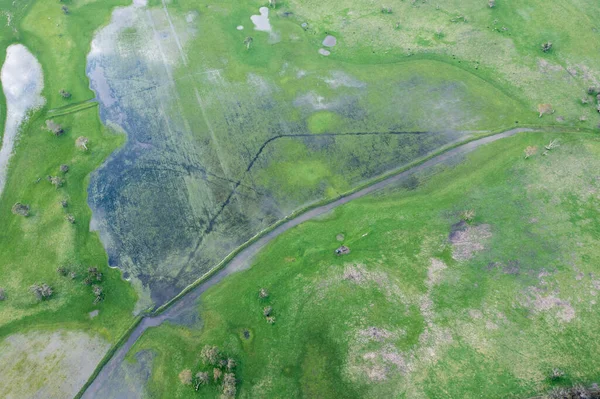 Drone Tiro Paisaje Agrícola Rancho Australia Río Inundación — Foto de Stock
