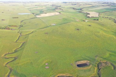 İnsansız hava aracı Avustralya 'da sığır çiftliği üzerinde uçuyor.