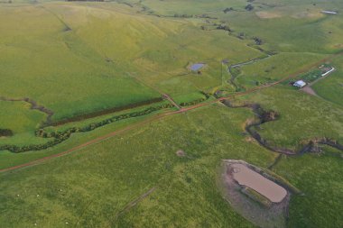 İnsansız hava aracı Avustralya 'da sığır çiftliği üzerinde uçuyor.
