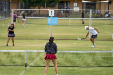 Amatör bir turnuvada tenis oynuyor ve Halle Almanya 'da çimlerde maç yapıyor.