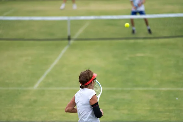 Amateur Playing Tennis Tournament Match Grass Halle Germany — Stock Photo, Image