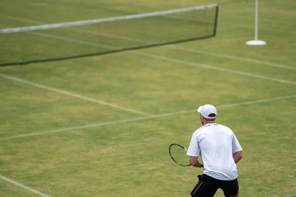 Amateur Jugando Tenis Torneo Partido Hierba Halle Germany —  Fotos de Stock