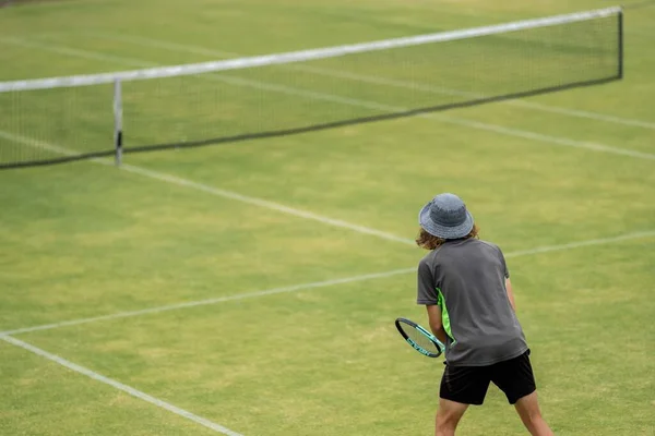 Amateur Jugando Tenis Torneo Partido Hierba Halle Germany — Foto de Stock