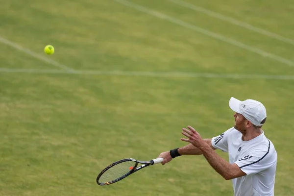 Amateur Jouant Tennis Lors Tournoi Match Sur Herbe Allemagne Halle — Photo