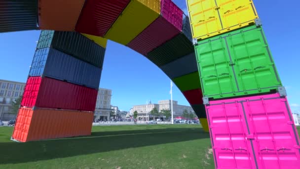 Havre Francja Sierpnia 2021 Współczesna Kolorowa Instalacja Catene Containers Vincenta — Wideo stockowe