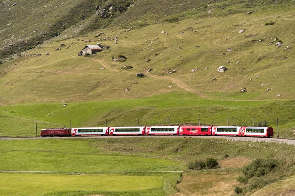 Disentis Switzerland August 2021 Glacier Express Tourist Panoramic Train Crosses — Stock Photo, Image