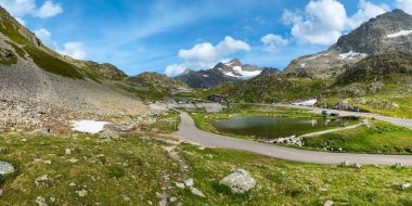 Sustenppass, Switzerland - August 13, 2021: The Susten Pass (2224 m high) connects the Canton of Uri with the Canton of Bern. The pass road is 45 km long and is one of the newer ones in the Swiss Alps.