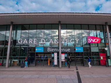 Annecy, France - January 7, 2022: The railway station of Annecy, Haute-Savoie, south-eastern France. The train services are operated by SNCF.