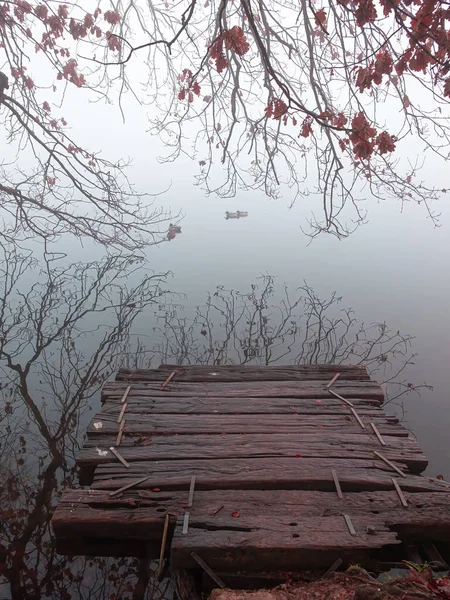 Misty Landscape Lake Katzensee Canton Zurich Switzerland — стоковое фото