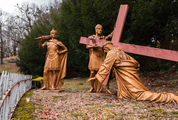 Lourdes Francie Ledna 2022 Cesta Kříže Lurd Stanice Ježíš Poprvé — Stock fotografie