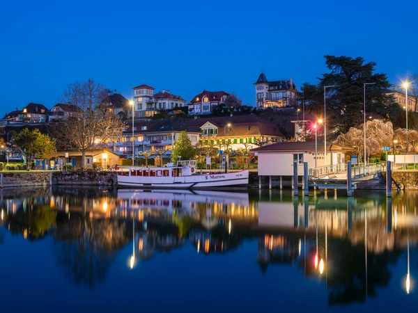 Murten Schweiz Mars 2022 Blå Timmes Stadsbild Medeltida Murten Eller — Stockfoto