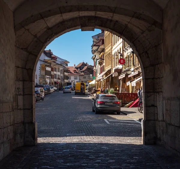 Murten Schweiz Mars 2022 Utsikt Genom Berntor Stadsporten Murten Eller — Stockfoto