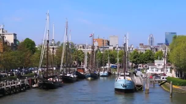 荷兰鹿特丹 2022年4月28日 鹿特丹的一个小港口 — 图库视频影像
