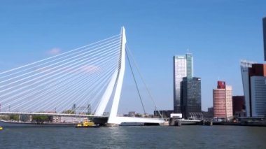 Rotterdam, Netherlands - April 28, 2022: Erasmusbrug - Erasmus Bridge is a combined cable-stayed bridge, constructed in 1996. It crosses the Nieuwe Maas river in the centre of Rotterdam