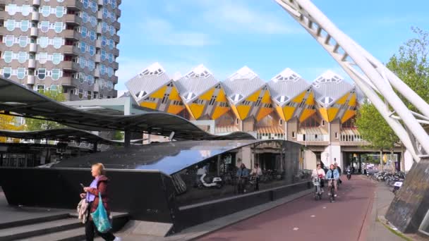 Rotterdam Netherlands April 2022 Modern Metro Station Cube Houses Rotterdam — Video