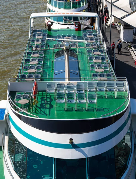 Rotterdam Netherlands April 2022 Empty Upper Deck Anchored Tourist Ship — Stock Photo, Image