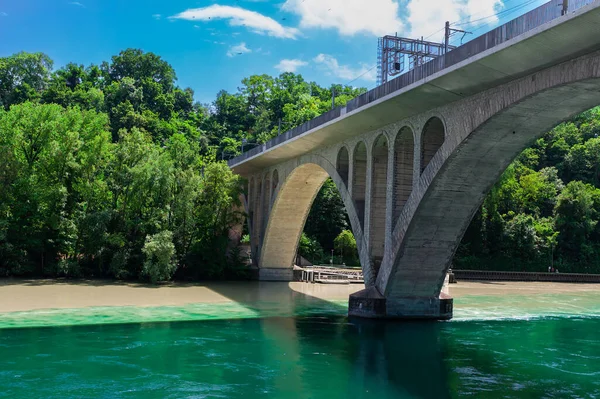 Spoorbrug Aan Samenvloeiing Van Rhône Arve Genève — Stockfoto