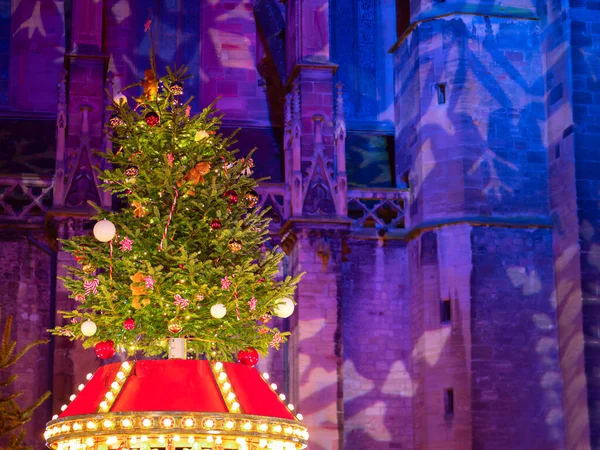 Weihnachtsbaum Dekoration Und Beleuchtung Colmar Elsass Frankreich — Stockfoto