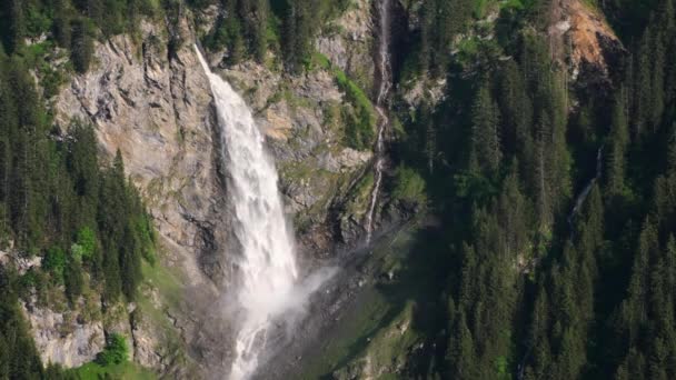 Wonderful Stauber Waterfall Sometimes Called Staubifall Schachental Central Switzerland Klausenpass – stockvideo