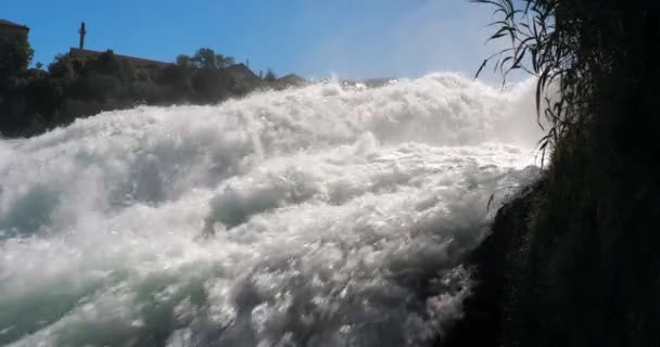 Rushing Water Rhine Waterfalls Switzerland Slow Motion — 图库视频影像