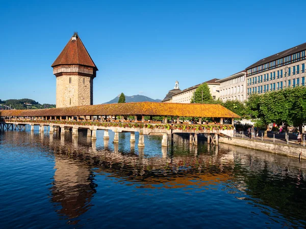 Lucerna Suíça Julho 2022 Famosa Ponte Medieval Madeira Luzern — Fotografia de Stock