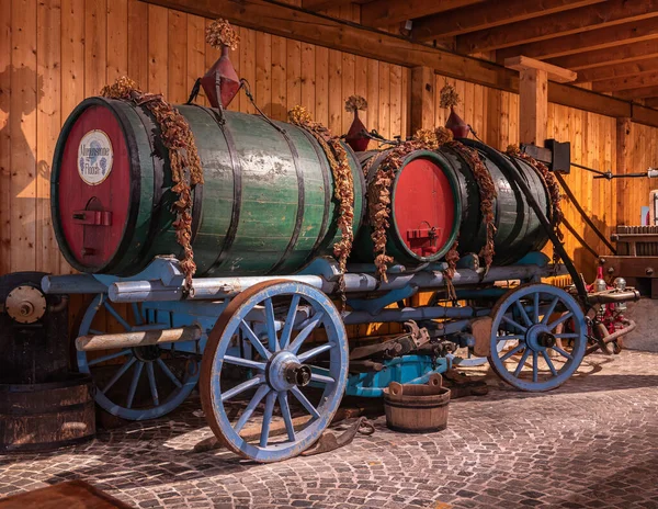 Switzerland September 2022 Old Farm Wagon Loaded Wine Barrels Viticulture — Stock Photo, Image