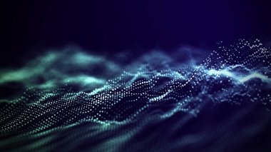 Parçacık dalgası. Gelecekçi nokta dalgası. Dinamik dalgalı soyut bir arkaplan. 3d oluşturma