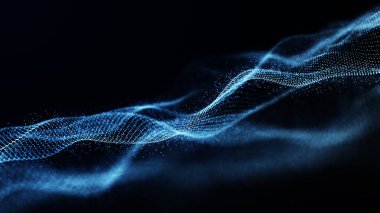 Parçacık dalgası. Gelecekçi nokta dalgası. Dinamik dalgalı soyut bir arkaplan. 3d oluşturma