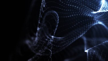 Parçacık dalgası. Gelecekçi nokta dalgası. Dinamik dalgalı soyut bir arkaplan. 3d oluşturma