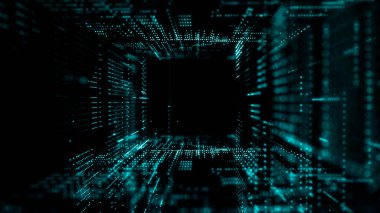 Soyut siber punk şehri. Teknolojik geçmiş. Mikrodevre ve bilgisayar parçaları. Geleceğin şehri. 3d oluşturma