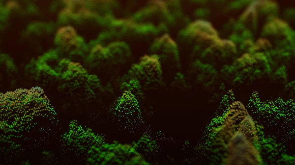 Abstract green point wave. Trees on a dark background .Autumn forest. forest from above. 3d illustration