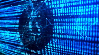 Kripto para birimi logosu koyu bir arka plan. İkili seçenekler. Bitcoin fiyatları yükselir ve düşer, ticaret. 3d oluşturma