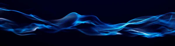 粒子の波 未来的なポイント波 動的波による抽象的な背景 3Dレンダリング — ストック写真