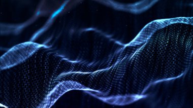 Geleceğin altıgen perspektif dalgası. Siyah arka planda mavi röfleli beyaz altıgenler. 3d oluşturma