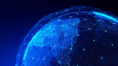 İnternet işi için iletişim teknolojisi. Arkaplanı bağla. Küresel dünya ağı 3d oluşturma