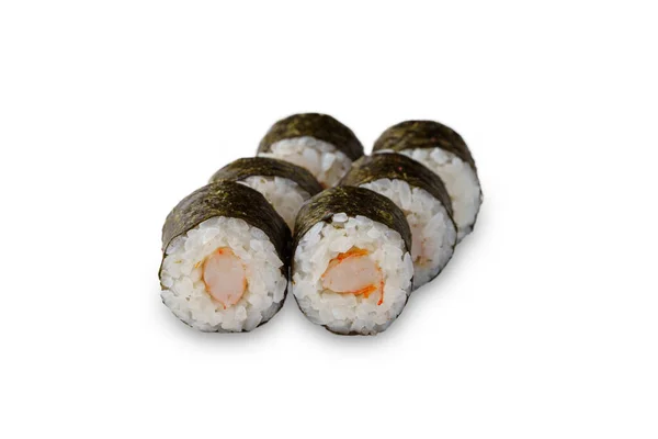 Sushi Roll Maki Con Camarones Aislado Sobre Fondo Blanco —  Fotos de Stock