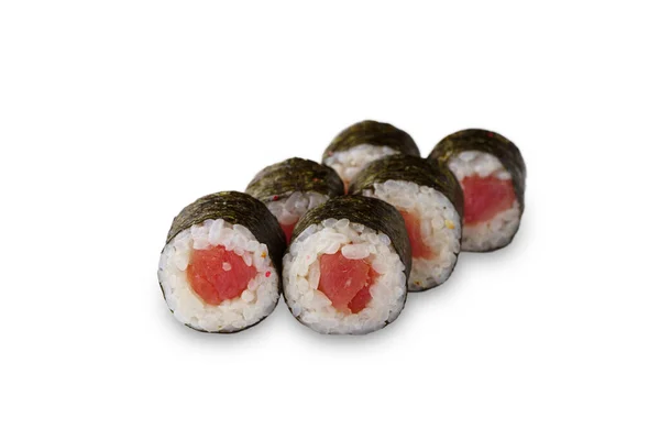 Maki Mit Sushi Rolle Und Thunfisch Isoliert Auf Weißem Hintergrund — Stockfoto