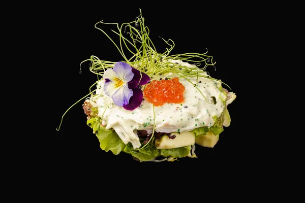 Japanese Salad Mixed Greens Snow Crab Cucumber Avocado Soy Sprouts — Stock Photo, Image