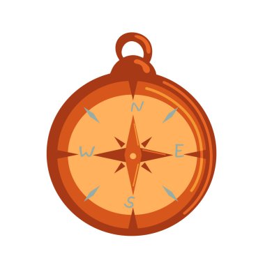 Hand drawn tourist compass, vector illustration in flat doodle style. Camping equipment for hiking and climbing isolated on white background