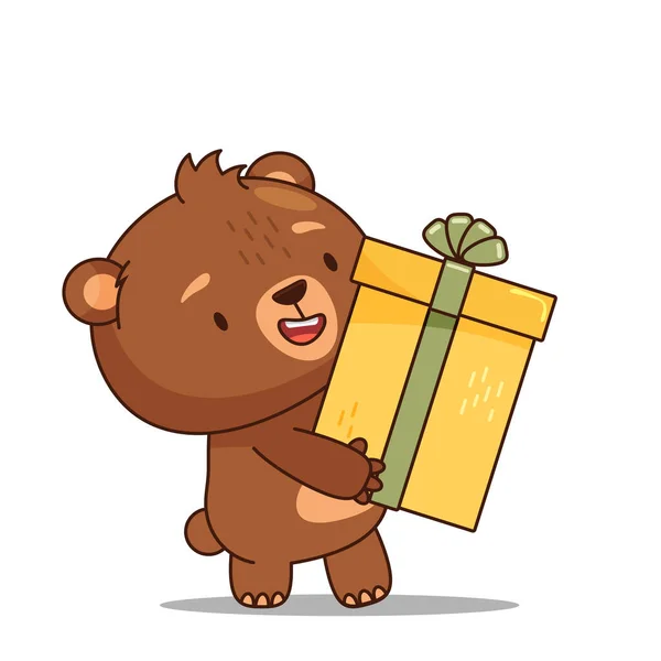 Bébé Ours Avec Boîte Cadeau — Image vectorielle
