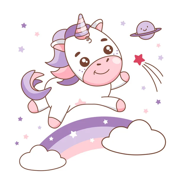 Bayi Unicorn Yang Lucu Terbang - Stok Vektor