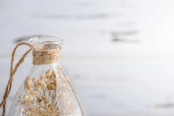 Trockene Blumen Glasvase Skandinavischen Stil Mit Kopierraum Herbstdekoration Weiß Beige — Stockfoto