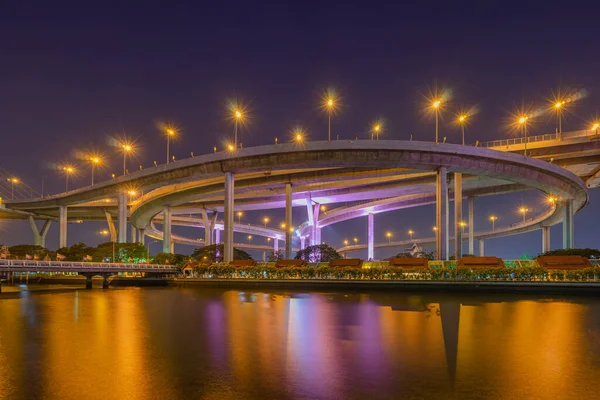 Night Scenic Light Highway Bridge River — Stock Photo, Image