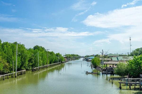 Vackra Natursköna Khlong Sahakon Från Bangkhunthian Med Mangroove Skogen Och — Stockfoto