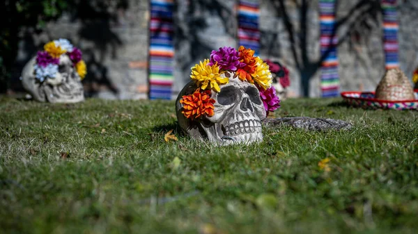 Día Los Muertos México Halloween Decoración Del Cráneo Cráneo Azúcar — Foto de Stock