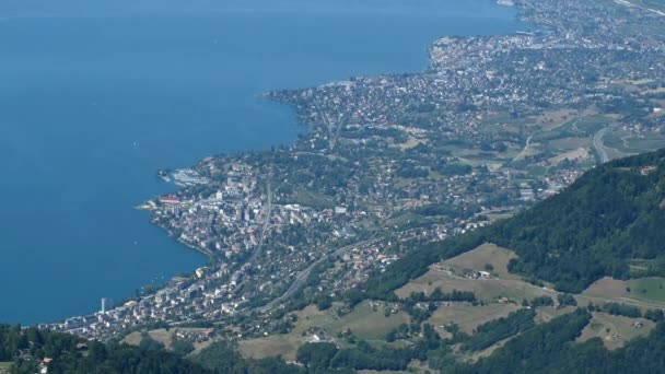 Landscape Lake Mountain City Time Lapse Rochers Naye Montreux Switzerland — Vídeo de Stock