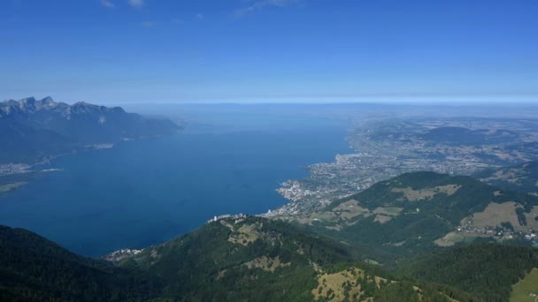 Пейзаж Озера Горы Города Время Роше Монтрё Швейцария Вид Вершины — стоковое видео