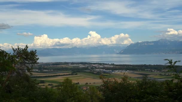 Landscape Lake Mountain City Time Lapse Aubonne Vaud Switzerland High — Vídeo de Stock