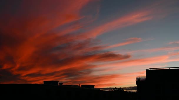 Tramonto Sul Palazzo Tempo Reale Nuvole Rosse Uccelli Che Volano — Video Stock