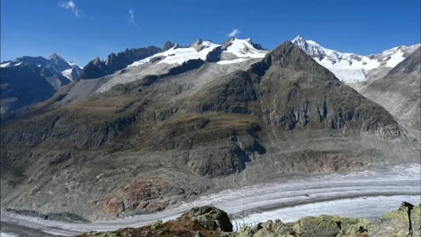 Paisagem Geleira Montanha Céu Tempo Limite Glaciar Aletsch Nos Alpes — Vídeo de Stock